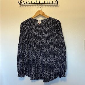Blue and White Long Sleeve Blouse